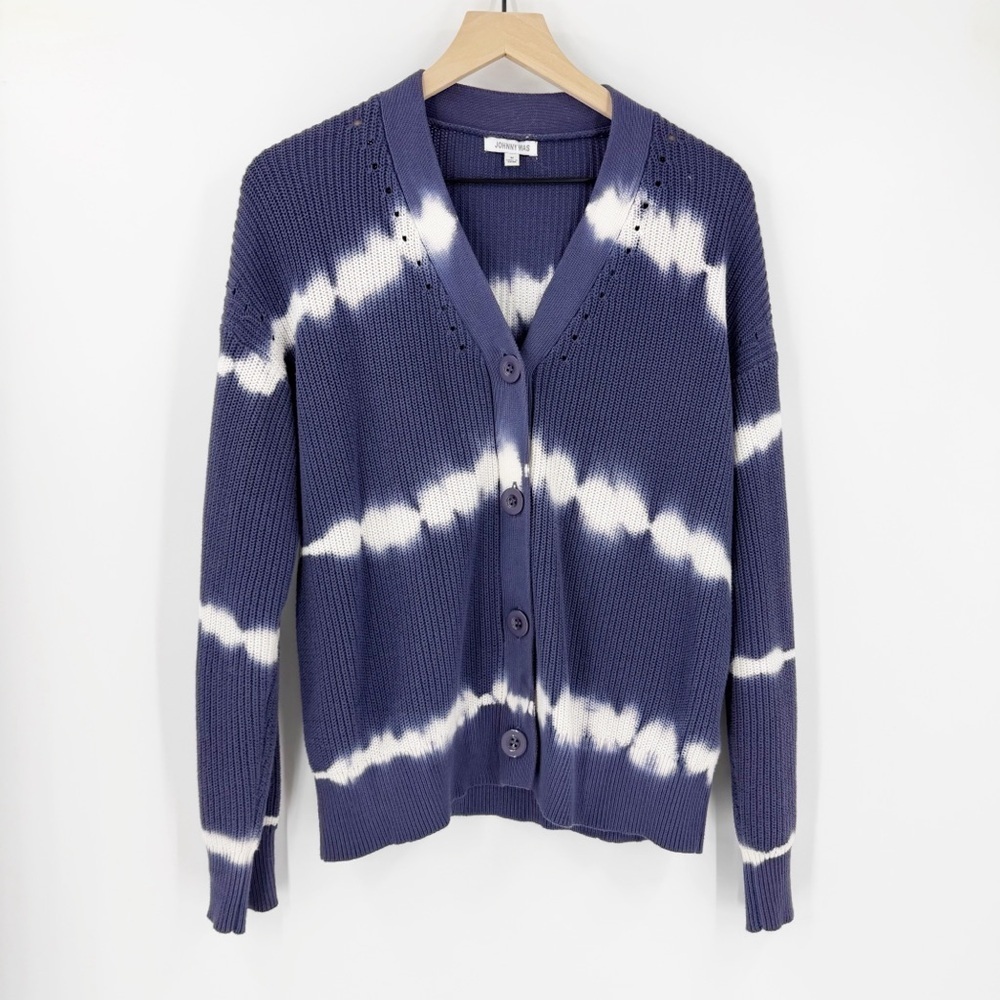 Johnny Was Cable Knit Tie-Dye Cardigan Sweater M